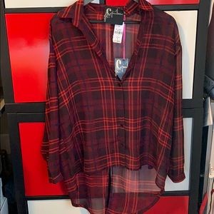 LF sheer plaid button down